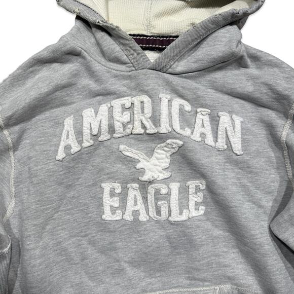 American Eagle Y2K Gray Thermal Heavyweight Logo Hoodie - Picture 3 of 5